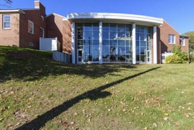 Outdoor photo of the backside of Edward Smith Library