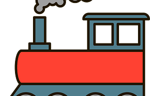 Clipart image of a locomotive colored red and blue.