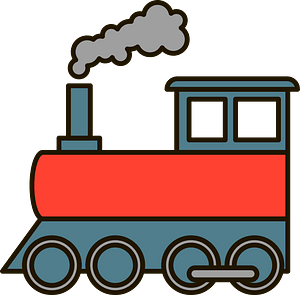 Clipart image of a locomotive colored red and blue.